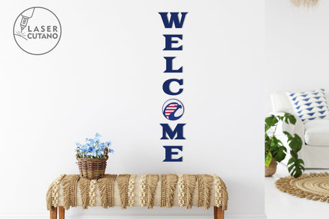 WELCOME for 4th of JULY Multilayer Laser Cut Files, Mini Design Bundles, Vertical Sign SVG LaserCutano 