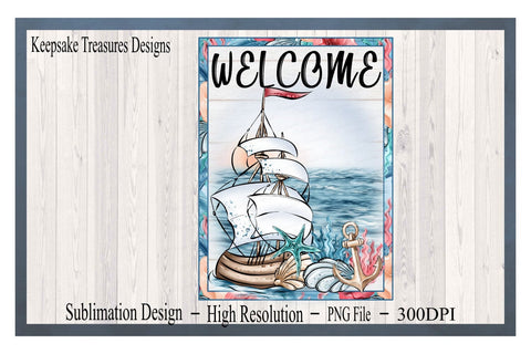 Welcome Garden Flag Sublimation Design, Summer Beach Flag, Nautical Garden Flag, Digital Download Sublimation Keepsake Treasures Designs LLC. 