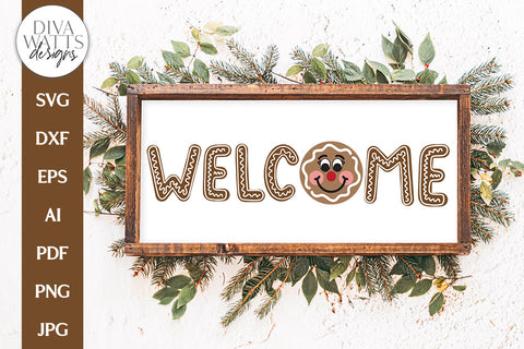 Welcome Gingerbread SVG | Winter / Christmas Door Hanger Design SVG Diva Watts Designs 