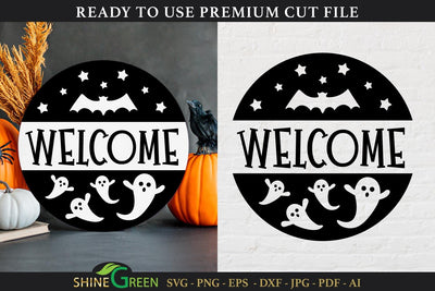 Welcome | Halloween Round Sign SVG Cut File SVG Shine Green Art 