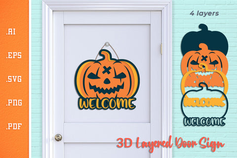 Welcome Halloween Sign- Layered Door Sign SVG SVG Slim Studio 