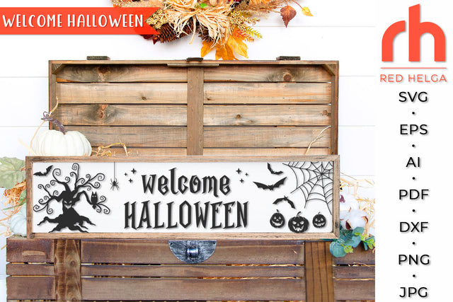 Welcome Halloween SVG - Horizontal Sign Cut File SVG RedHelgaArt 