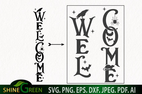 Welcome - Halloween Vertical Porch Sign SVG Cut File SVG Shine Green Art 