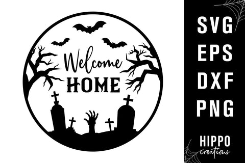 Welcome Home Halloween SVG, Halloween Round Sign SVG SVG Hippo Creations 