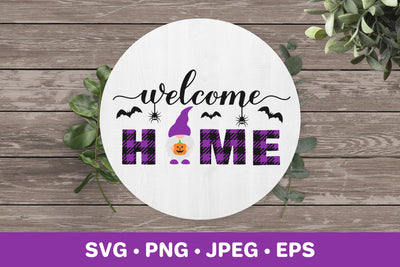 Welcome home sign SVG. Gnome holding Halloween pumpkin SVG LaBelezoka 