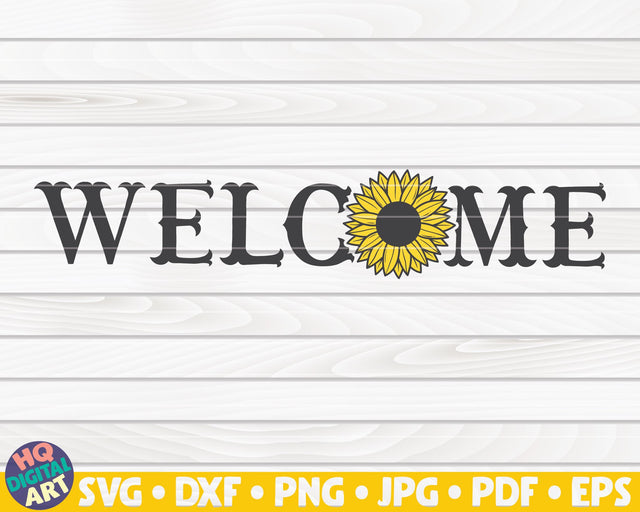 Welcome horizontal sign with Sunflower SVG SVG HQDigitalArt 