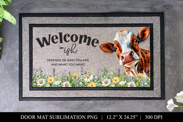 Welcome-ish Cow Door Mat Sublimation Design PNG Sublimation BijouBay 