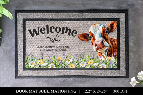 Welcome-ish Cow Door Mat Sublimation Design PNG Sublimation BijouBay 
