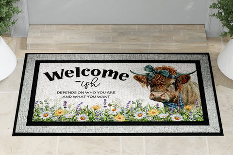 Welcome-ish Highland Cow Door Mat Sublimation Design PNG Sublimation BijouBay 
