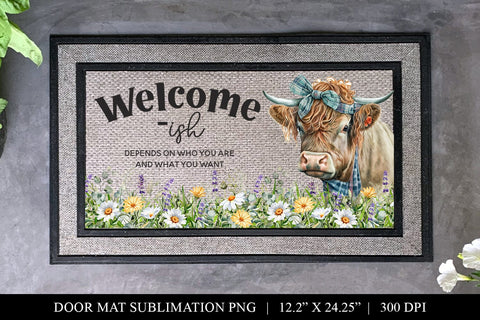 Welcome-ish Highland Cow Door Mat Sublimation Design PNG Sublimation BijouBay 