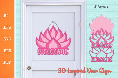 Welcome Lotus Sign - Layered Door Sign SVG SVG Slim Studio 