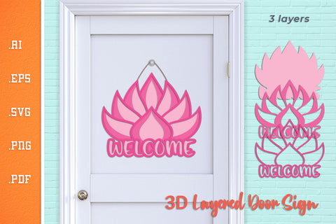 Welcome Lotus Sign - Layered Door Sign SVG SVG Slim Studio 