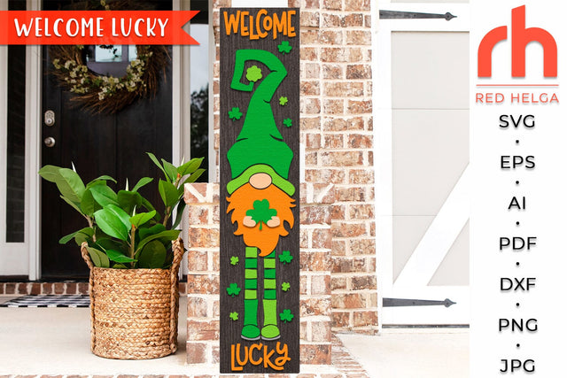 Welcome Lucky SVG, St. Patrick's Day Cut File, Gnome Porch Sign DXF SVG RedHelgaArt 