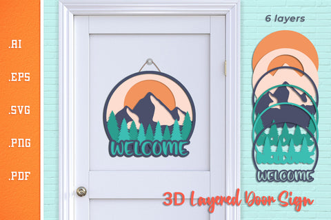 Welcome Mountain Sign- Layered Door Sign SVG SVG Slim Studio 