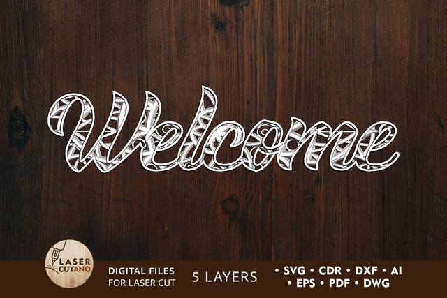 WELCOME Multilayer Laser Cut Files, Mandala, Sign SVG, Paper Die Cuts SVG LaserCutano 