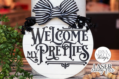 Welcome My Pretties Glowforge SVG | Halloween Round Design SVG Diva Watts Designs 