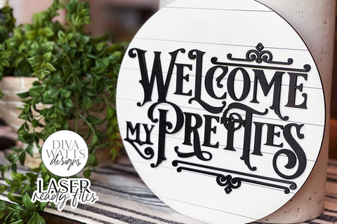 Welcome My Pretties Glowforge SVG | Halloween Round Design SVG Diva Watts Designs 