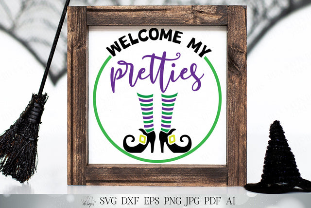 Welcome My Pretties | Halloween SVG | Witch SVG | Wreath SVG | Happy Halloween svg | dxf and more! SVG Diva Watts Designs 