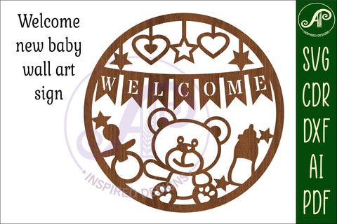 Welcome New Baby wall art sign, SVG file. vector SVG APInspireddesigns 
