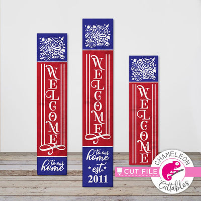 Welcome patriotic Porch Sign File - vertical SVG file for long door sign (3 sizes) SVG Chameleon Cuttables 