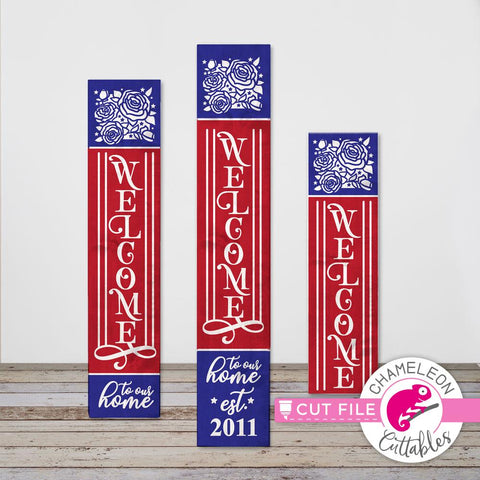 Welcome patriotic Porch Sign File - vertical SVG file for long door sign (3 sizes) SVG Chameleon Cuttables 