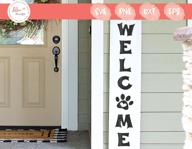 Welcome Porch Sign - Paw Print - SVG, PNG, DXF, EPS SVG Elsie Loves Design 