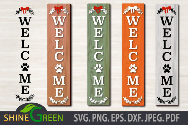 Welcome Porch Sign with Dog/Cat Paw for Christmas, Home, Farmhouse SVG Shine Green Art 