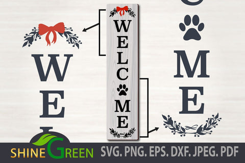Welcome Porch Sign with Dog/Cat Paw for Christmas, Home, Farmhouse SVG Shine Green Art 