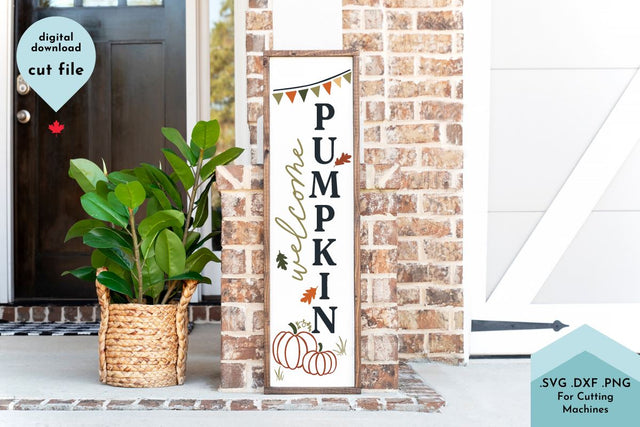 Welcome Pumpkin Fall Vertical Sign SVG Cut File SVG Lettershapes 
