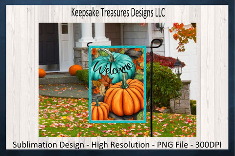 Welcome Pumpkin Garden Flag, Fall Sublimation PNG Garden Flag, Autumn Yard Flag PNG Design, Instant Download, Wreath Attachment Template Sublimation Keepsake Treasures Designs LLC. 