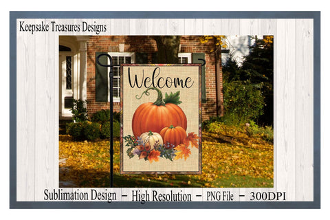 Welcome Pumpkin Garden Flag, PNG Sublimation, Fall Yard Flag Template PNG, Fall Outdoor Decor, Seasonal Yard Flag, Instant Download Sublimation Keepsake Treasures Designs LLC. 