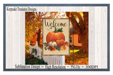 Welcome Pumpkin Garden Flag, PNG Sublimation, Fall Yard Flag Template PNG, Fall Outdoor Decor, Seasonal Yard Flag, Instant Download Sublimation Keepsake Treasures Designs LLC. 