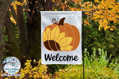 Welcome Pumpkin Sunflower SVG | Fall Pumpkin SVG Cut File SVG Wispy Willow Designs 