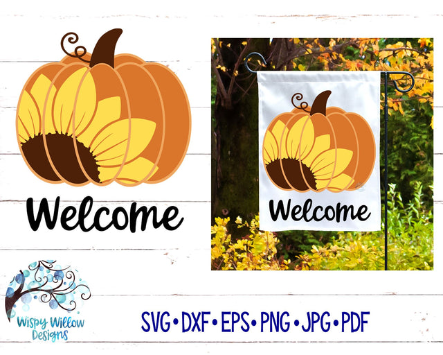Welcome Pumpkin Sunflower SVG | Fall Pumpkin SVG Cut File SVG Wispy Willow Designs 