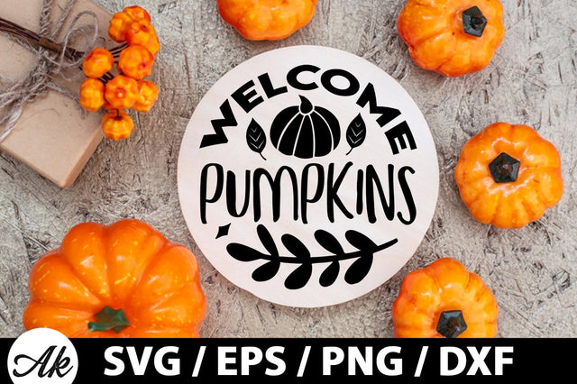 Welcome pumpkins Round Sign SVG akazaddesign 