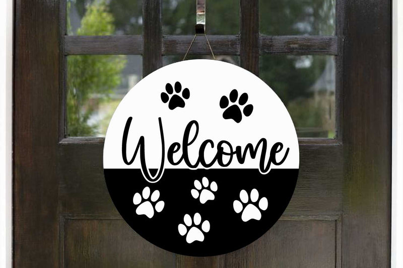 Welcome Round Sign SVG with Paw Prints | VIP Extended Use License SVG So_Fontsy_VIP 