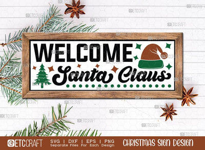 Welcome Santa Claus Sign SVG Cut File | Welcome Sign | Horizontal Sign | Christmas Door Hanger | Farmhouse Decor Svg | Christmas Sign | Christmas Wood Sign Design SVG ETC Craft 