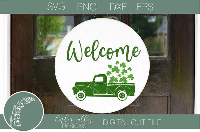 Welcome Shamrock Round Wood SVG|Round Wood St. Patrick's Day SVG|Farmhouse Round Wood Sign SVG Linden Valley Designs 