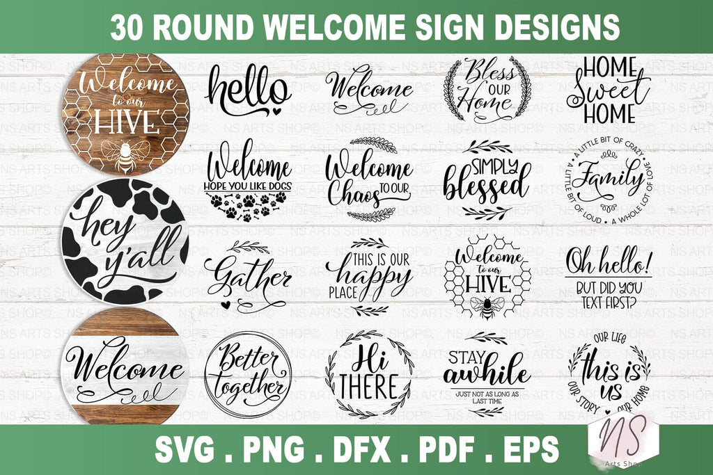 Welcome Sign SVG, Round sign svg bundle, Family SVG - So Fontsy
