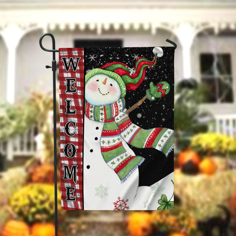 Welcome Snowman Garden Flag, Double Sided House Flag, Frosty House Flags for Home Lawn Yard Decor, Welcome Flag, Christmas Garden Flag Sublimation CaldwellArt 