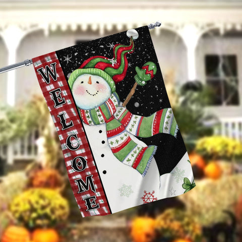 Welcome Snowman Garden Flag, Double Sided House Flag, Frosty House Flags for Home Lawn Yard Decor, Welcome Flag, Christmas Garden Flag Sublimation CaldwellArt 