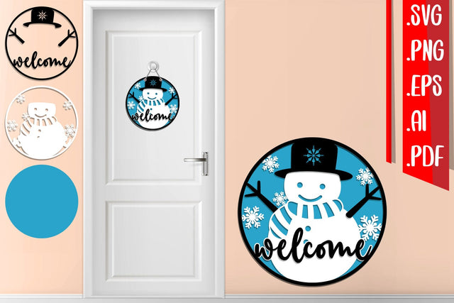 Welcome Snowman Layered Door Sign Svg Cut Files SVG zafrans studio 
