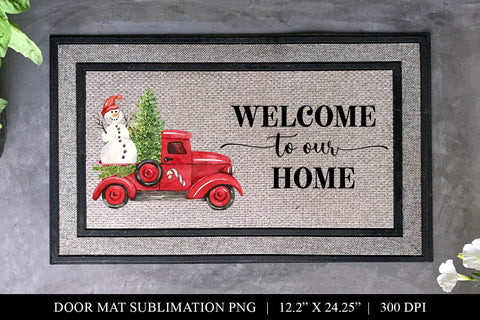 Welcome Snowman & Red Pick Up Christmas Door Mat PNG Sublimation BijouBay 