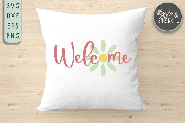 Welcome Spring Flower SVG - Spring Sign SVG Style and Stencil 