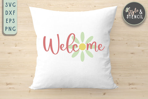 Welcome Spring Flower SVG - Spring Sign SVG Style and Stencil 