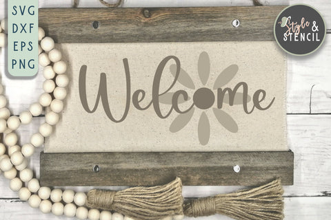 Welcome Spring Flower SVG - Spring Sign SVG Style and Stencil 
