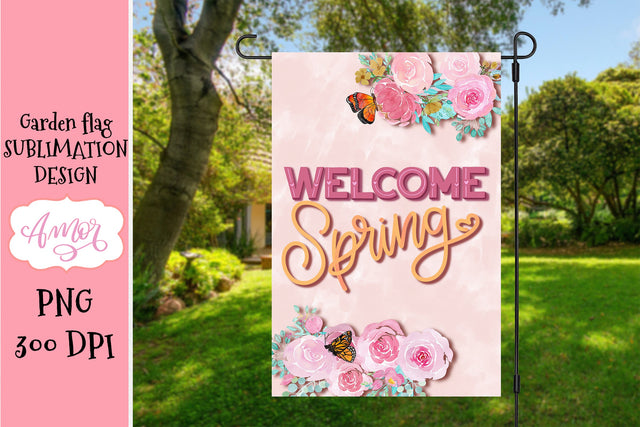 Welcome Spring Garden Flag Sublimation Design Sublimation Amorclipart 