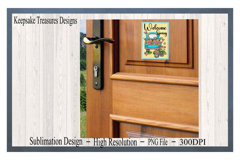 Welcome Spring, Spring Hand Drawn Truck, Sublimation Garden Flag Template, PNG for Sublimation, Sublimation Keepsake Treasures Designs LLC. 