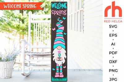 Welcome Spring SVG, Porch Board Cut File, Gnome Sign DXF SVG RedHelgaArt 