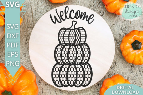 Welcome Stacked Pumpkin SVG I Chicken wire Pumpkin sign SVG SVG Trendy Designs Online 